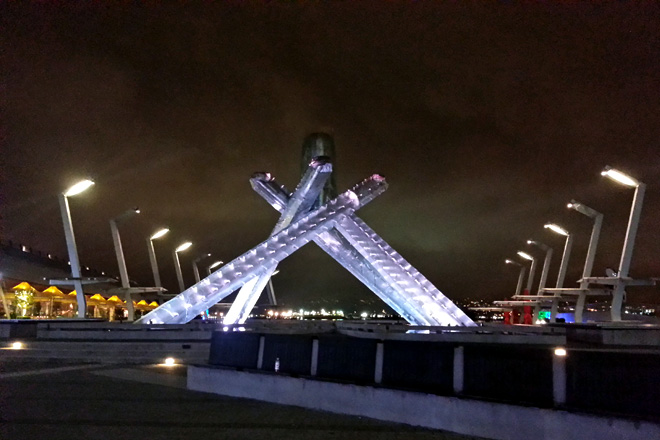 Vancouver Olympic Cauldron at night, October 2013.