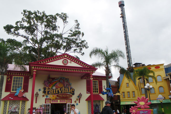 Dreamworld theme park and drop tower.