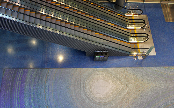 Lower level, mosaic floor of a raindrop and outlines.